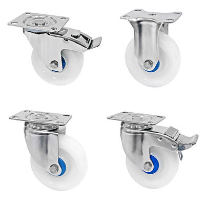 کار متوسط 304 استیل ضد زنگ Casters سفید PA Casters 150-200KG ظرفیت بار